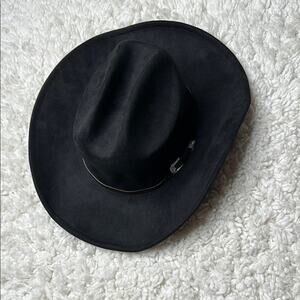 Fluffy Sense Black Cowboy Hat Brown Buckle Detail Vegan Suede Modern Western Hat